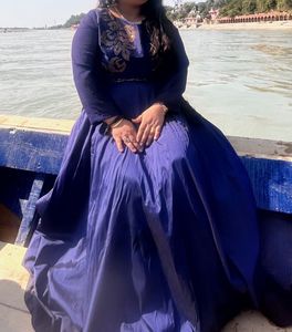 Elegant Navy Blue Embroidered Gown