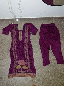 Purple silk  touser kurti set