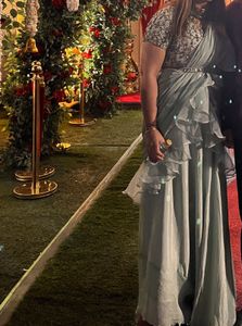 Elegant Pre Draped Ruffled Saree With Belt