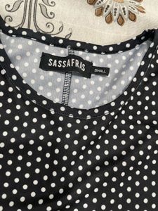 Black &amp; White Polka Dot Print Bodycon Midi Dress