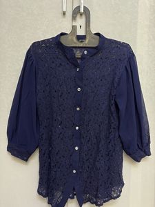 Elegant Navy Blue Lace Top