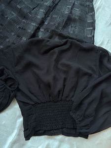 Chic Black Sheer Top with Balloon Sleeves