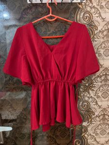 Chic Red V-Neck Peplum Top