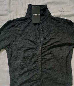 Chic Black Textured Button-Up Shirt