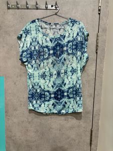Blue Tie-Dye Embellished Top