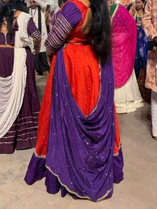 Vibrant Orange &amp; Purple Lehenga Choli Set