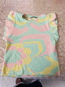 Colorful Swirl Print Ruffle Sleeve Top
