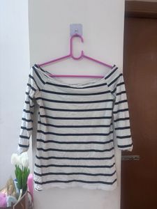 Zara Striped Off-Shoulder Long Sleeve Top