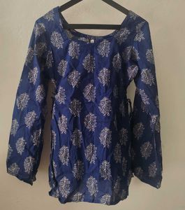 Stylish Blue Printed Cotton Kurta