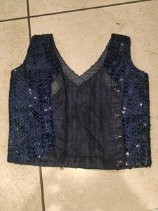 Sparkling Navy Blue Sequin Blouse