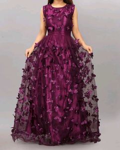 Elegant Purple Floral Applique Gown