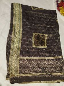 Elegant Embroidered Brown Saree
