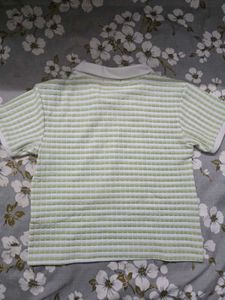 Stylish Green &amp; White Textured Polo Top