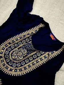 Embroidered Navy Blue Kurta