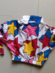 Star Print Cropped Jacket &amp; Red Palazzo Set