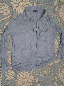 Blue Crushed Texture Long Sleeve Shirt