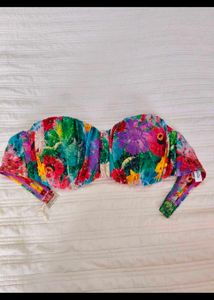 Vibrant Floral Strapless Bikini Top