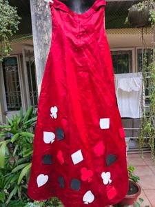 Red playing cards off shoulder cotton dress