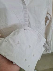 Elegant Pearl Detail Button-Up Shirt