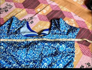 Blue Floral Print Blouse boat neck
