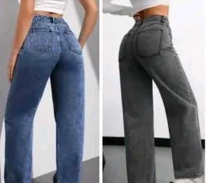 Wide Leg Jeans - Grey &amp; Blue