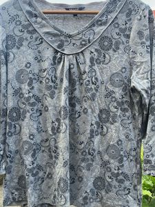 Grey Paisley Print Long Sleeve Top