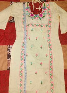 combo offer Embroidered Cream Kurta