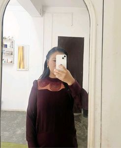 Chic Burgundy Mini Dress with Unique Neckline Deta
