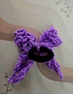 Crocheted Purple Bow Hair Clip