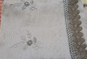 New Elegant beige Fabric with Lace Trim