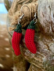 Crocheted red Chili Pepper Earrings