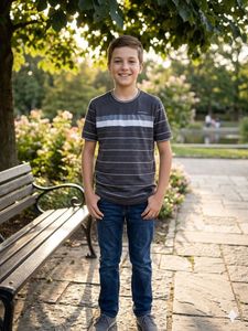 Charcoal Gray Multi-Stripe Crewneck T-Shirt