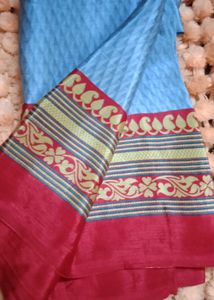 grey Saree with Red Border