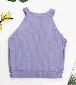 Lavender Ribbed Halter Crop Top
