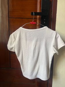 2 White Ribbed Square Neck T-Shirt