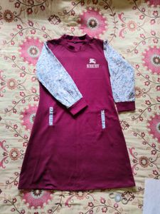 Maroon Dress with Floral Sleeves
