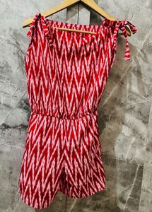 Boho Red &amp; White Zigzag Print Romper