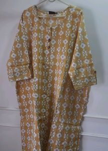 Mustard color Block Printed all over kantha work