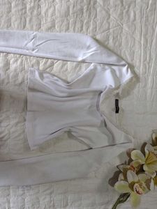 White Lace Trim Long Sleeve Top