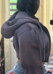 Purple Cropped Zip-Up Hoodie