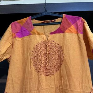 Orange Kurta with Mandala Print