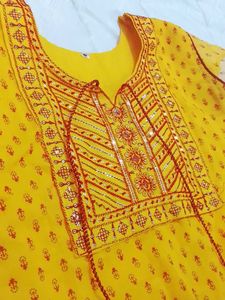 Vibrant Yellow Kurta with Red Print