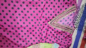 dark Pink Polka Dot Kurta Set with Pants