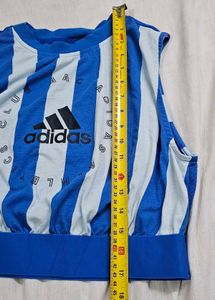 Adidas Blue &amp; White Striped Sleeveless Top
