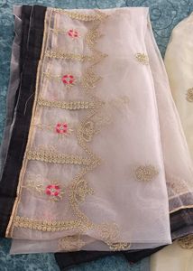 Cream &amp; Gold Embroidered Skirt with duppata