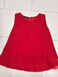Chic Red Sleeveless Chiffon Top