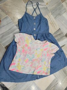 Denim Button-Up Dress with tie- dyeTop