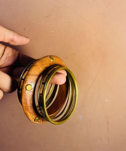 Boho Wooden &amp; Brass Bangles Set