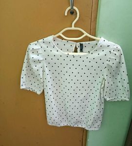 Cream Polka Dot Puff Sleeve Top