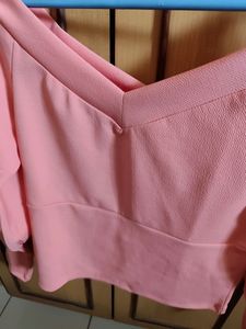 V Neck Pink Bardot Top